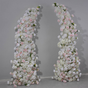 เสาดอกไม้ประดิษฐ์สำหรับงานแต่งงาน สีขาว สีงาช้าง สีชมพูอ่อน กุหลาบ ไฮเดรนเยีย ผ้าไหม ตกแต่งเวที พิธีการ ขายส่งจากโรงงานโดยตรง - Product Image 2