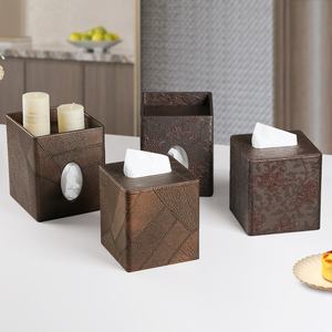Caja de pañuelos de cuero PU patrón <span class=keywords><strong>Retro</strong></span> caja de pañuelos de lujo decoración del hogar soporte de pañuelos de restaurante - Product Image 6
