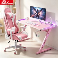 Bureau de jeu rose en forme de Z avec grille de rangement et crochet pour casque, idéal pour l'e-sport – Fabrication Foshan