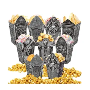 6 Cajas de Papel Vintage con Estampado de Calaveras Espeluznantes, Cajas de Palomitas con Forma de Lápida y Ataúd para Fiestas de Halloween - Product Image 2