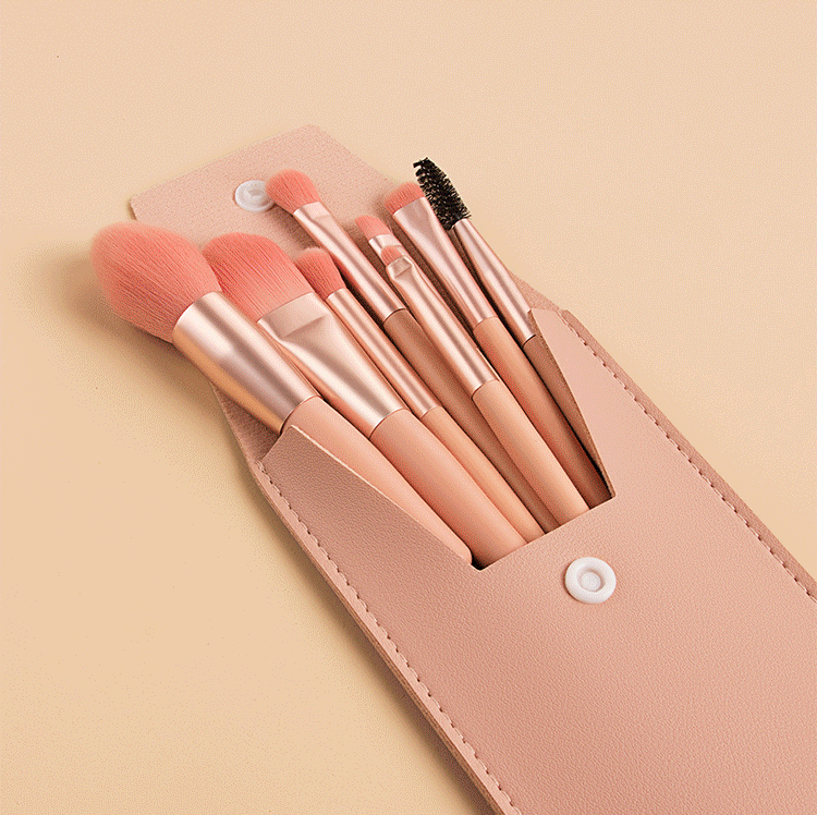 hot sale 8pcs foam natural custom private label red pink blue mini travel angle packaging mini travel portable makeup brush