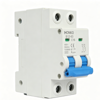 Interruptor de Circuito en Miniatura Tipo C de 2 Polos para Riel DIN, Sistemas de Distribución Eléctrica Industrial, 400V 4.5kA 50/60Hz