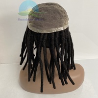 100 fait à la main mâle cheveux dreadlock naturel perruque indien noir hommes mâle postiche hommes toupet blanchi noeuds pleine dentelle dreadlock