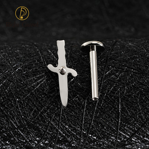 Anting Tusuk <span class=keywords><strong>Titanium</strong></span> Labret Zirkonia Kubik Bentuk Pedang 16G, Anting Kecil untuk Tragus/Kartilase, Perhiasan Tindik Fashion - Product Image 5
