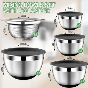 Stainless Steel Polished <b>Mixing</b> Bowls 3QT 20CM Salad Bowl Set with Colander Disposable Eco-Friendly - Product Image 2