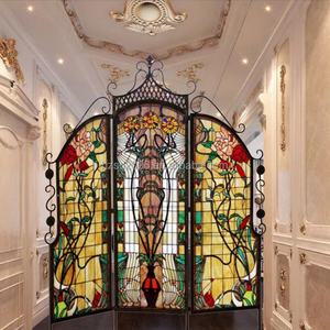 Mampara de Vidrio Artístico Tiffany con Diseño Floral, Plegable en Tres Partes, de 47''*59'', para Bar, Oficina o Sala de Reuniones - Product Image 3