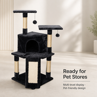 Arbre à chat en bois en gros avec tissu pelucheux, griffoir en sisal, condo fermé pour chat et tapis/rampe en sisal pour grands chats