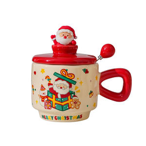 Tasses en céramique de Noël de haute qualité avec couvercles, tasses à eau mignonnes de dessin animé pour le petit-déjeuner en couple, mugs souvenirs créatifs - Product Image 1