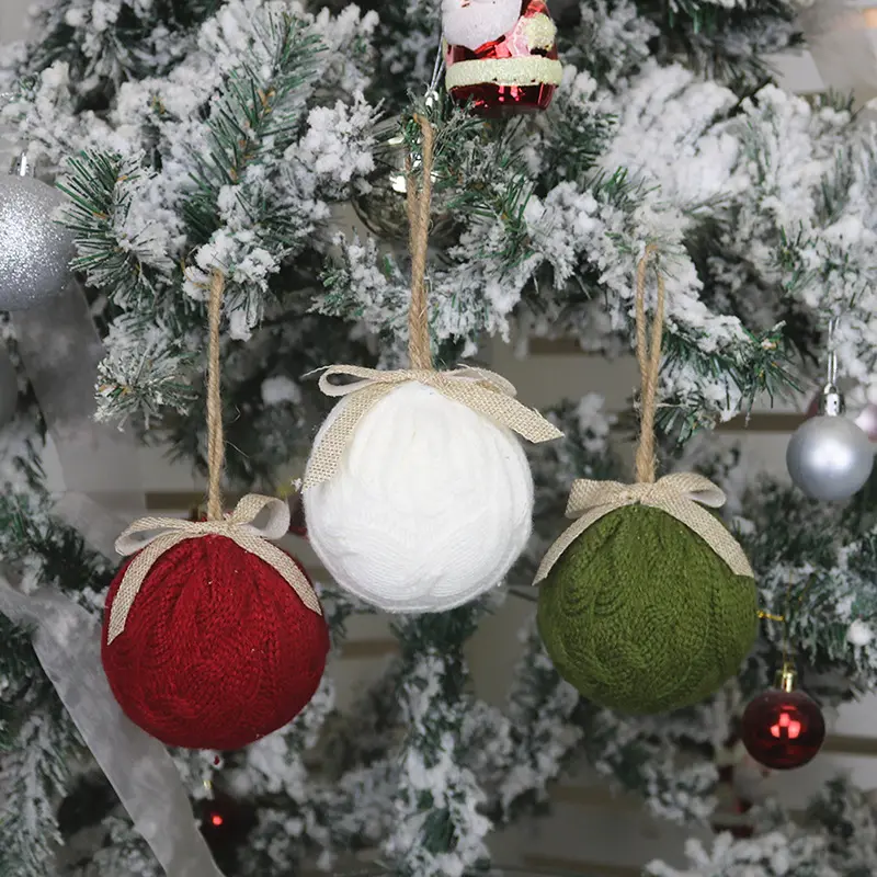 ต้นคริสต์มาสเครื่องประดับและของขวัญอุปกรณ์เสริมจี้ต้นไม้ถักคริสต์มาสบอลแขวน