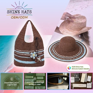 ชุดหมวกสานทรงโบว์เลอร์ปีกกว้างลายดอกไม้สองสีสไตล์โบฮีเมียนสุดหรู ยี่ห้อ Shinehats รุ่น OEM ปี 2026 สำหรับฤดูร้อนและชายหาด - Product Image 1