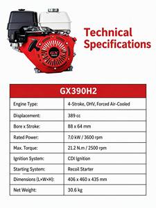 เครื่องยนต์เบนซินอุตสาหกรรม GX390 13 แรงม้า 389 ซีซี สูบเดียว 4 จังหวะ สำหรับเครื่องจักรก่อสร้าง - Product Image 5