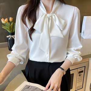 Blus Wanita Gaya Korea Musim Semi Musim Panas 2025, Lengan Panjang Longgar, Atasan Elegan, Bahan Bernapas, Kemeja Kantor, Blus Kasual - Product Image 3