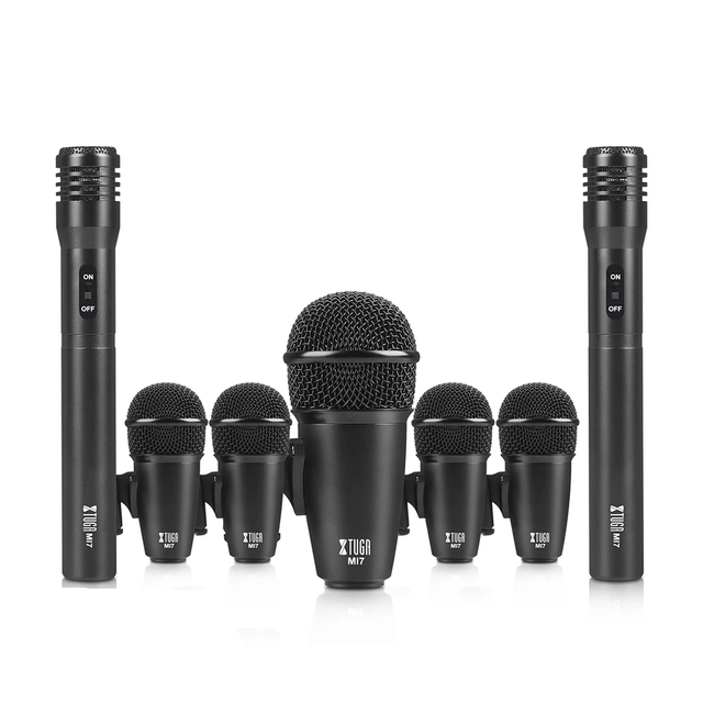 XTUGA MI7 7-Piece Dynamic Drum Microphone Set Metal Housing Stage Studio Performance Band Recording Jazz Bass Guitar Mic