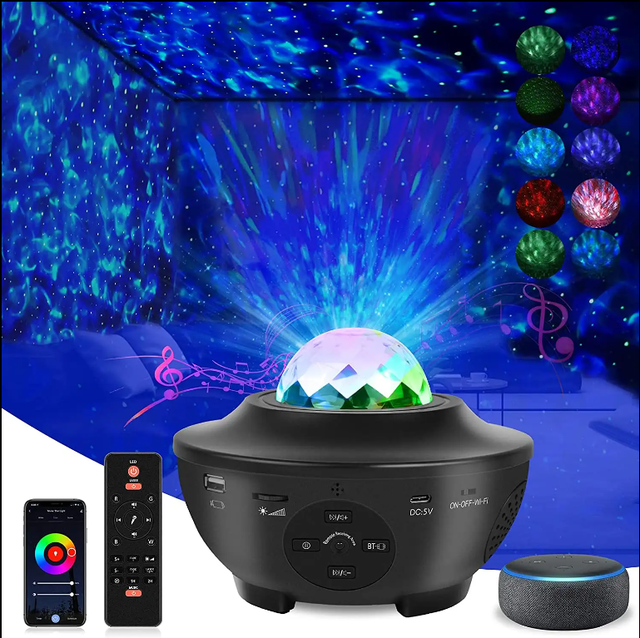 LED Star Projector,Ocean Wave Night Light With Adjustable Lightness Remote Control Timer 10 Lighting Modes Built-in Music