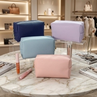 Sac Organisateur Cosmétique Octogonal en Cuir PU, Fermeture Éclair, Couleur Unie, Imperméable, Durable, Portable, Grande Capacité