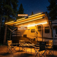 Barre lumineuse LED dimmable 12V pour camping, double couleur ambre + blanc/rouge + blanc, éclairage portable tout-en-un pour camping-car, tente, voiture