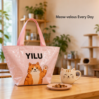 Sac fourre-tout personnalisé YILU en PP tissé imprimé motif chat mignon, réutilisable et recyclable, pour le shopping, cadeau pour femme, courses