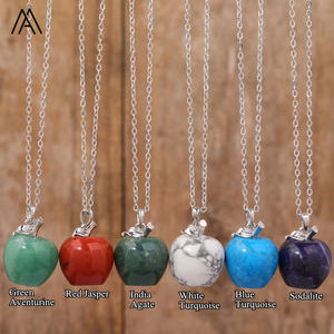 Collar pequeño de cristal de manzana, joyería de moda, cadena de plata, regalo de Navidad de tallado de manzana - Product Image 3