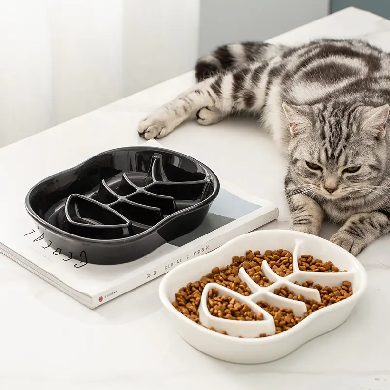 Slow Bowl Puzzle Pet Cat Food ceramic Feed Bowls Maze Eat Dog Feeder