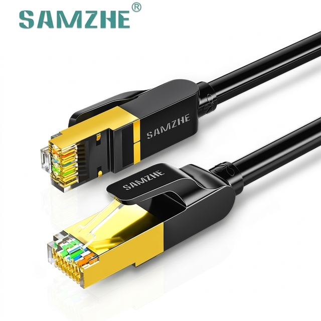 SAMZHE Cat7 Ethernet Cable 28AWG Shielded Patch Cord 10Gbps Network Cable with Pure Copper Core Gold Plated RJ45 Connector