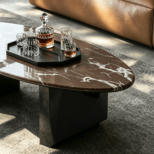 Table basse ovale artisanale en <span class=keywords><strong>quartz</strong></span> artificiel, sculptée sur mesure, style antique cannelé, moderne du milieu du siècle, écologique, pour hôtel - Product Image 5