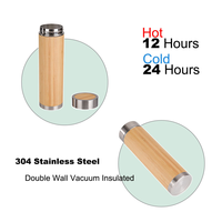 Bouteille Isotherme Personnalisée 500ML en Bois Bambou et Acier Inoxydable avec Tasse, Logo Personnalisé