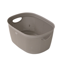 Panier tressé Belli E Forti M Taupe 370x280x180mm en PP, artisanal, empilable, minimaliste, fabriqué en Italie, pour rangement de linge
