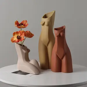 Creative גוף אמנות קרמיקה אגרטל מוצק צבע עירום פרח אט בחורה אגרטל קרמיקה פרח אגרטל מודרני עיצוב הבית
