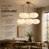 Lámpara Colgante Moderna de Cristal Opal y Latón con Altura Ajustable XZ, Lámpara de Techo para Cocina, Comedor, Techo Alto, 6 Luces