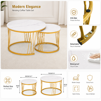 Table basse au design moderne et luxueux, plateau en marbre de 70 cm/27,6 pouces avec base circulaire dorée et table d'appoint de 50 cm/19,7 pouces