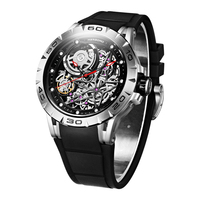 Montre mécanique automatique classique HANBORO pour homme, design ajouré, aiguilles lumineuses, étanche, verre de 24 mm, bracelet en caoutchouc, tendance