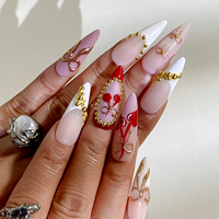 Lot de 10 faux ongles 3D de luxe faits à la main, forme stiletto, motif cerise douce, couverture complète, pré-conçus, pour vente en gros