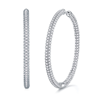 Boucles d'oreilles créoles en argent sterling 925 avec grande moissanite pour femmes et hommes, entièrement pavées de micro-moissanites, style diamant glacé