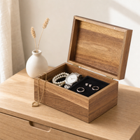 Boîte en bois avec couvercle à charnières, élégante, en bois dur à grain foncé, étui à souvenirs pour cadeaux professionnels de luxe