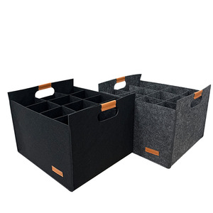 Felt Wine Storage Box 37x32x27cm With Dividers For 12 Bottles Minimalist Design Black And Dark Gray Wine Holder - Product Image 1