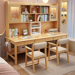 Dazhang Jiaju Nordic Style Solid Wood Desk Bookshelf Cabinet Combo <b>Study</b> <b>Table</b> For Kids Child Furniture Set - Product Image 2