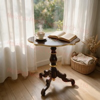 Table d'appoint étroite rustique peinte à la main, finition noyer foncé avec bordure dorée, 24 pouces de haut, table d'appoint vintage à motif floral pour salon
