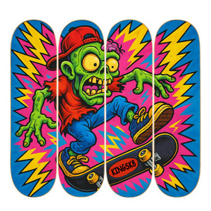 Tabla de Skate KINGS8 con Diseño de <span class=keywords><strong>Zombie</strong></span> <span class=keywords><strong>Skater</strong></span>, Energía Explosiva de Año Nuevo y Halloween, Regalo Vibrante en Tonos Rosa, Azul y Amarillo para Streetwear - Product Image 1