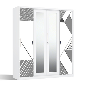 Armario Moderno de Acero Impreso con 3 Puertas Correderas, Diseño con Cerradura y Barra para Colgar, Fácil Montaje, 1600mm, Almacenamiento para Dormitorio - Product Image 1