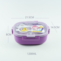 Contenedor de comida para niños escolares, fiambrera Bento de plástico para niños con tenedor y cuchara, 3 compartimentos, 1200ML