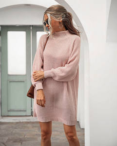 Vestido de Punto Holgado con Cuello Alto para Mujer, Otoño, Color Sólido, Manga Larga, Informal, Elegante, Mini Vestido de Suéter, Talla Grande, Ropa de Invierno - Product Image 3