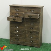 Meuble de rangement vintage rustique en bois massif avec tiroirs et tableau noir pour chambre, hôtel, salon, maison
