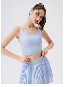 Sujetador deportivo de tirantes finos dobles para mujer, con lazo en la espalda, diseño hueco, almohadillas extraíbles, cuello en U, top corto para tenis y yoga, camiseta sin mangas atlética para gimnasio, OEM ODM - Product Image 3
