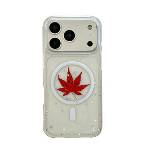 Funda Magnética Transparente con Purpurina para <span class=keywords><strong>iPhone</strong></span> 17 Pro Max, Diseño de Hojas de Arce y Flores, Antigolpes, para 16 Plus, 15, 14 - Product Image 6