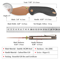 Couteau pliant de poche TRIVISA Hippo-CG EDC pour hommes, lame 14C28N, manche G10 avec clip, outil de survie, camping en plein air, chasse