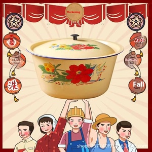 <span class=keywords><strong>Bassine</strong></span> en émail métallique nostalgique style ancien pour gâteaux, avec couvercle, pour graisse et conservation rapide, idéale pour le camping, directement de l'usine - Product Image 4