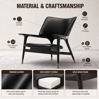Fauteuil lounge sur mesure, design nordique minimaliste, en bois massif et cuir véritable, fait main, pour la maison, le bureau, le salon, meubles design