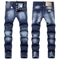 Nouveau jean bleu pour homme, coupe droite élastique, taille brodée, style business, collection automne
