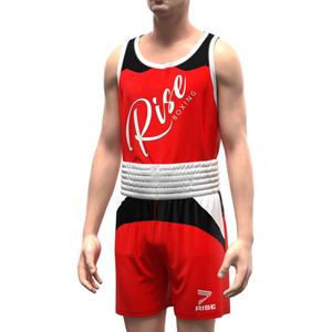 Conjunto Combinado de Competición de Boxeo RISE para Kickboxing y Muay Thai, Pantalones Cortos, Ropa de Competición de Boxeo, Rojo/Azul, Construcción Duradera - Product Image 1