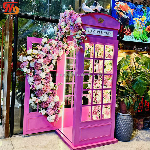 British Vintage Wedding Decoration Wrought Iron Outdoor Classic Customizable pink London Telephone Booth